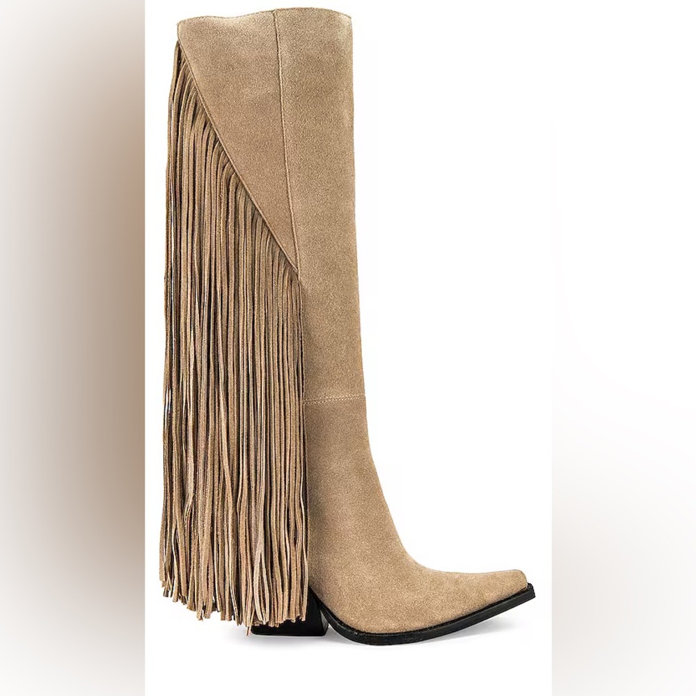 Jeffrey Campbell Women’s Cattle Fringe Knee-High Beige Boots 6.5 New
